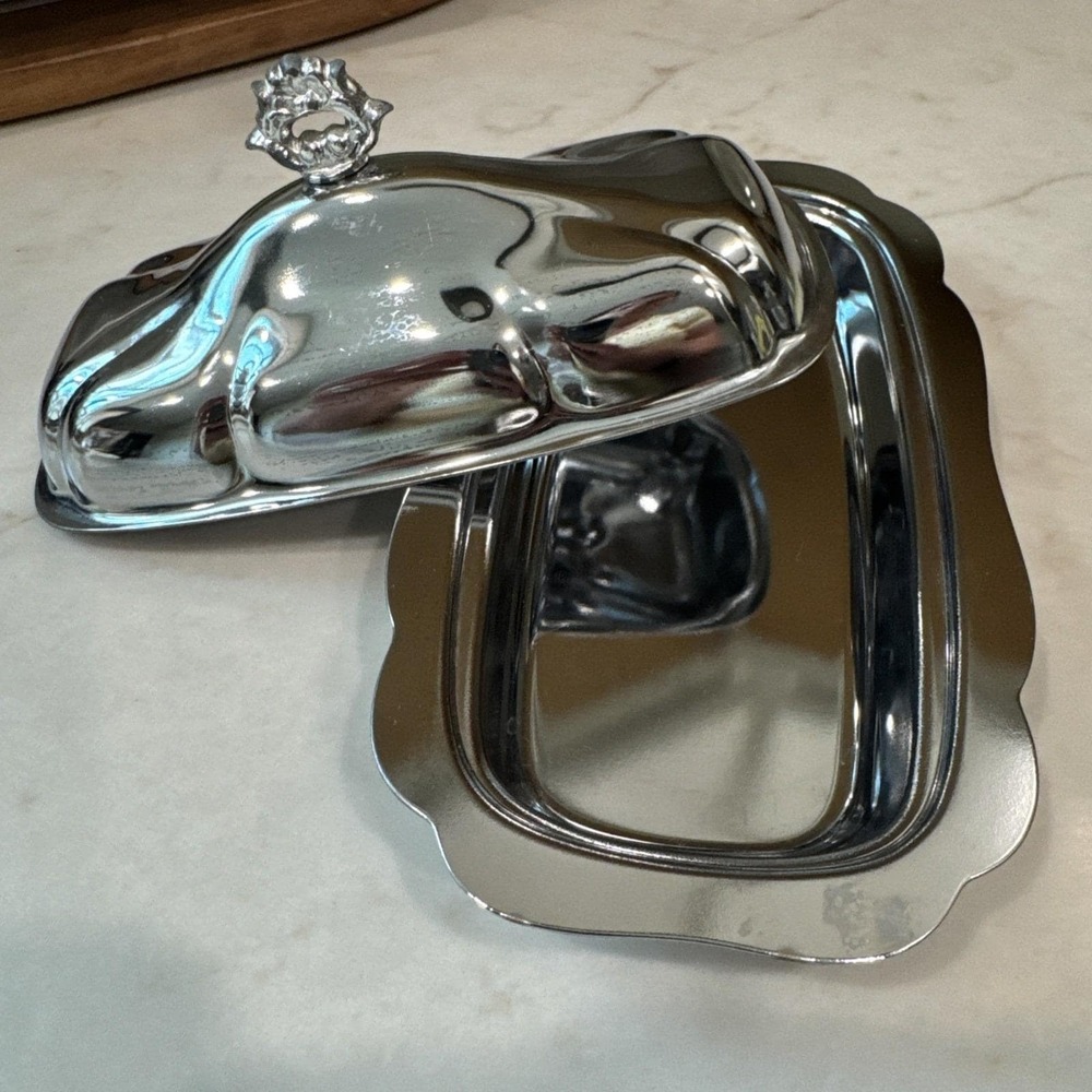 Vintage SHELTON-WARE Chrome Butter Dish